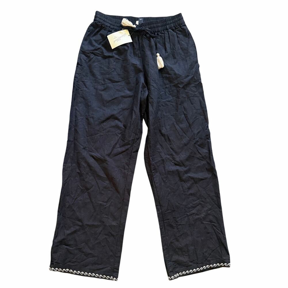 Universal Thread Black Embroidered Pull On Pants Tassel Drawstring Size XS NWT